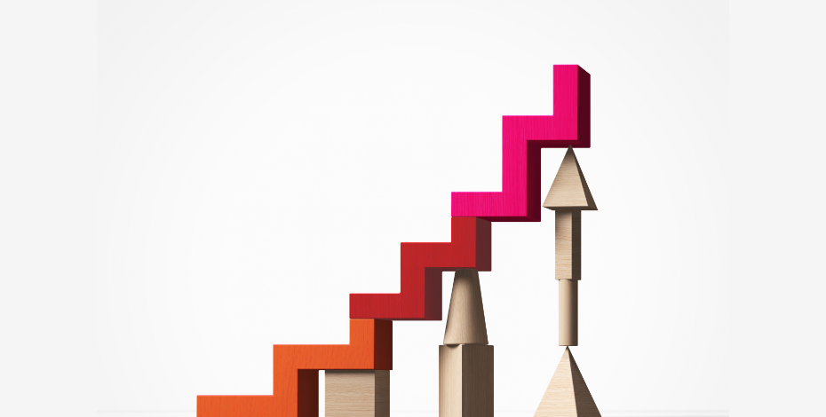 Image of geometric shapes and a range of steps going upwards.